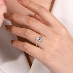 Discount Gabriel & Co. Leina - 14K Rose Gold Bypass Pear Shape Hidden Halo Diamond Engagement Ring
