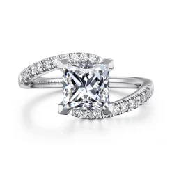 New Gabriel & Co. Leina - 14K White Gold Princess Hidden Halo Diamond Engagement Ring
