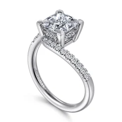 New Gabriel & Co. Leina - 14K White Gold Princess Hidden Halo Diamond Engagement Ring