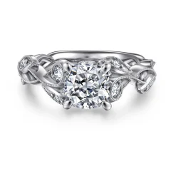 Hot Gabriel & Co. Lena - 14K White Gold Floral Cushion Cut Diamond Engagement Ring