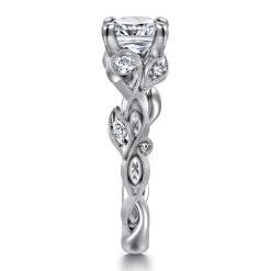 Hot Gabriel & Co. Lena - 14K White Gold Floral Cushion Cut Diamond Engagement Ring