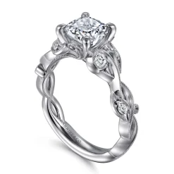 Hot Gabriel & Co. Lena - 14K White Gold Floral Cushion Cut Diamond Engagement Ring