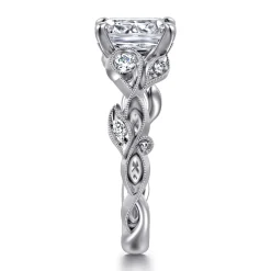 Gabriel & Co. Lena - 14K White Gold Floral Emerald Cut Diamond Engagement Ring