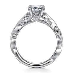 Gabriel & Co. Lena - 14K White Gold Floral Emerald Cut Diamond Engagement Ring