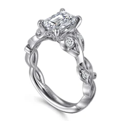 Gabriel & Co. Lena - 14K White Gold Floral Emerald Cut Diamond Engagement Ring