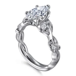 Sale Gabriel & Co. Lena - 14K White Gold Floral Marquise Shape Diamond Engagement Ring