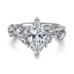Sale Gabriel & Co. Lena - 14K White Gold Floral Marquise Shape Diamond Engagement Ring