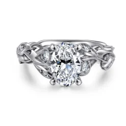 Discount Gabriel & Co. Lena - 14K White Gold Floral Oval Diamond Engagement Ring