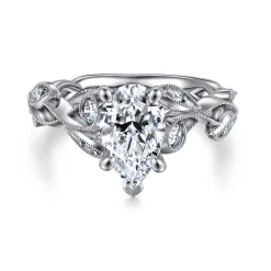 Sale Gabriel & Co. Lena - 14K White Gold Floral Pear Shape Diamond Engagement Ring
