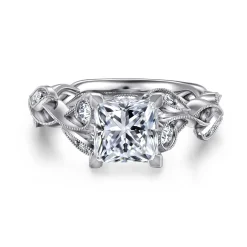 Gabriel & Co. Lena - 14K White Gold Floral Princess Cut Diamond Engagement Ring