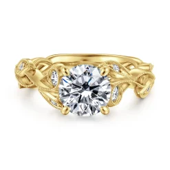 Best Gabriel & Co. Lena - 14K Yellow Gold Floral Round Diamond Engagement Ring
