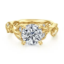 Online Gabriel & Co. Lena - 14K Yellow Gold Floral Round Diamond Engagement Ring