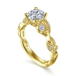 Clearance Gabriel & Co. Lena - 14K Yellow Gold Floral Round Diamond Engagement Ring