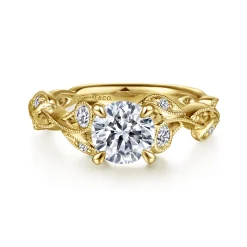 Clearance Gabriel & Co. Lena - 14K Yellow Gold Floral Round Diamond Engagement Ring