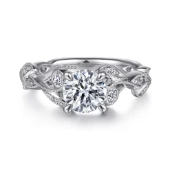 Gabriel & Co. Lena - Platinum Floral Round Diamond Engagement Ring