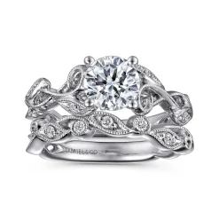 Gabriel & Co. Lena - Platinum Floral Round Diamond Engagement Ring