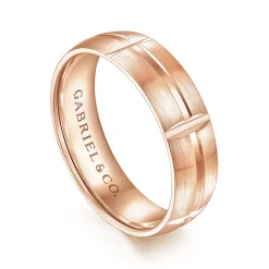 Gabriel & Co. Levi - 14K Rose Gold 6mm - Carved Station Men's Wedding Band in Satin Finish