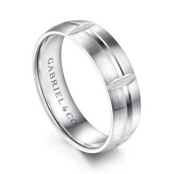 New Gabriel & Co. Levi - 14K White Gold 6mm - Carved Station Men's Wedding Band in Satin Finish