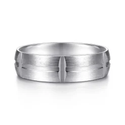 New Gabriel & Co. Levi - 14K White Gold 6mm - Carved Station Men's Wedding Band in Satin Finish