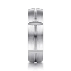 New Gabriel & Co. Levi - 14K White Gold 6mm - Carved Station Men's Wedding Band in Satin Finish