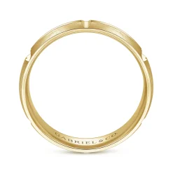 Outlet Gabriel & Co. Levi - 14K Yellow Gold 6mm - Carved Station Men's Wedding Band in Satin Finish