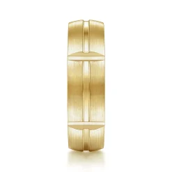 Outlet Gabriel & Co. Levi - 14K Yellow Gold 6mm - Carved Station Men's Wedding Band in Satin Finish