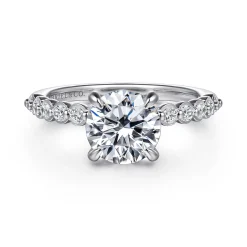 Outlet Gabriel & Co. Leya - 14K White Gold Bezel Prong Set Round Diamond Engagement Ring