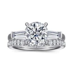 Sale Gabriel & Co. Lia - 14K White Gold Round Three Stone Diamond Engagement Ring