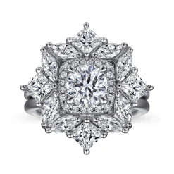 Best Gabriel & Co. Lincoln - 14K White Gold Fancy halo Round Diamond Engagement Ring