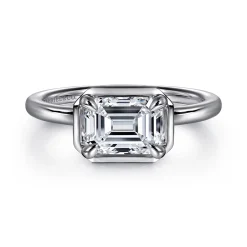 Outlet Gabriel & Co. Linen - 14K White Gold East West and Bezel Prong Emerald Cut Diamond Engagement Ring