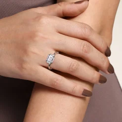 Outlet Gabriel & Co. Linen - 14K White Gold East West and Bezel Prong Emerald Cut Diamond Engagement Ring