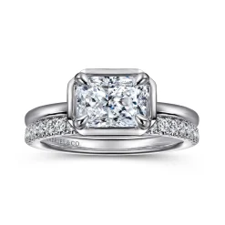 Outlet Gabriel & Co. Linen - 14K White Gold East West and Bezel Prong Radiant Cut Diamond Engagement Ring