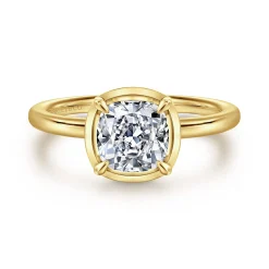 Outlet Gabriel & Co. Linen - 14K Yellow Gold Bezel Prong Cushion Cut Diamond Engagement Ring