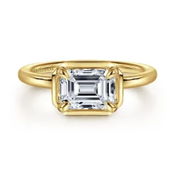 Clearance Gabriel & Co. Linen - 14K Yellow Gold East West and Bezel Prong Emerald Cut Diamond Engagement Ring
