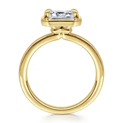 Clearance Gabriel & Co. Linen - 14K Yellow Gold East West and Bezel Prong Emerald Cut Diamond Engagement Ring
