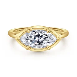 Gabriel & Co. Linen - 14K Yellow Gold East West and Bezel Prong Marquise Shape Diamond Engagement Ring