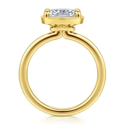 Clearance Gabriel & Co. Linen - 14K Yellow Gold East West and Bezel Prong Elongated Cushion Diamond Engagement Ring