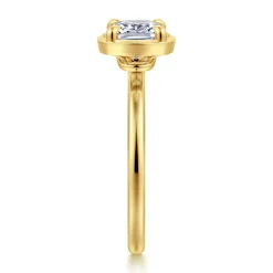 Clearance Gabriel & Co. Linen - 14K Yellow Gold East West and Bezel Prong Elongated Cushion Diamond Engagement Ring