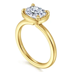 Clearance Gabriel & Co. Linen - 14K Yellow Gold East West and Bezel Prong Elongated Cushion Diamond Engagement Ring