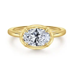 Sale Gabriel & Co. Linen - 14K Yellow Gold East West and Bezel Prong Oval Diamond Engagement Ring