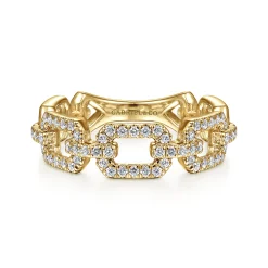 New Gabriel & Co. Link Chain Ring 14K Yellow Gold Diamond 0.35ct