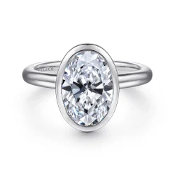 Outlet Gabriel & Co. Linny - 14K White Gold Oval Bezel Set Diamond Engagement Ring