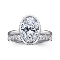 Outlet Gabriel & Co. Linny - 14K White Gold Oval Bezel Set Diamond Engagement Ring