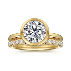 Clearance Gabriel & Co. Linny - 14K Yellow Gold Bezel Set Round Diamond Engagement Ring