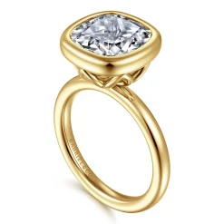 New Gabriel & Co. Linny - 14K Yellow Gold Cushion Cut Bezel Set Diamond Engagement Ring