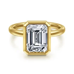 Clearance Gabriel & Co. Linny - 14K Yellow Gold Emerald Cut Bezel Set Diamond Engagement Ring