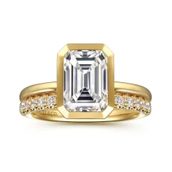 Hot Gabriel & Co. Linny - 14K Yellow Gold Emerald Cut Bezel Set Diamond Engagement Ring
