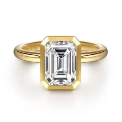 Hot Gabriel & Co. Linny - 14K Yellow Gold Emerald Cut Bezel Set Diamond Engagement Ring