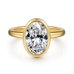 Clearance Gabriel & Co. Linny - 14K Yellow Gold Oval Bezel Set Diamond Engagement Ring