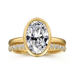 Clearance Gabriel & Co. Linny - 14K Yellow Gold Oval Bezel Set Diamond Engagement Ring